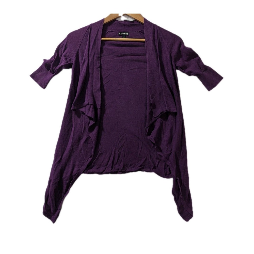Express Purple‎ Open Front Cardigan Women's XS 100% Cotton Short Sleeve